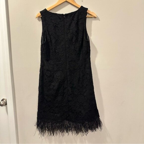 Nicole Miller Black Lace Feather Trim V-Neck Sleeveless Mini Flapper Dress Sz 8 - Picture 4 of 11